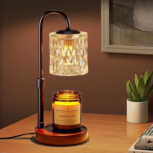 Dimmable Candle Warmer Lamp with Timer, Height Adjustable Electric Candle Wax Warmer, Christmas Birthday Gifts for Women Mom, House Warming Gifts New Home Room Decor, Walnut Solid Wood Base - color: Black