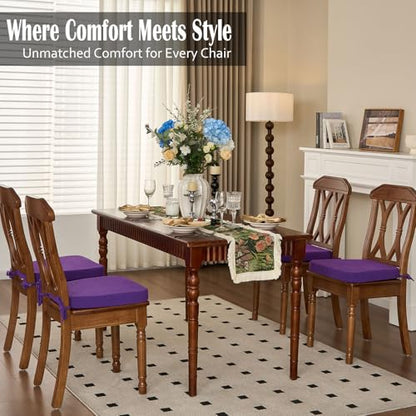 Dining Chair Cushions, Purple, 17"x16", Set of 4 | 2" Cooling Gel High-Density Foam, Chair Pads with Ties, Non-Slip Bottom, Removable Washable Cover, For Dining and Kitchen - color: Purple, size: 4 Count (Pack of 1)