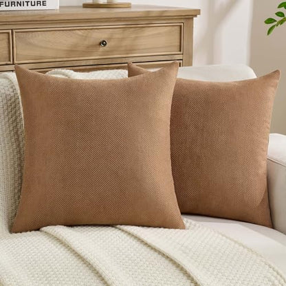 FUTEI Pack of 2 Chenille Throw Pillow Covers 18x18 Inch, Rust | Elegant Herringbone Textured Design,Side Hidden Zipper,Machine Washable,Pill-Resistant,Colorfast,Insert Not Included. - color: Rust, size: 18" x 18" (Pack of 2)