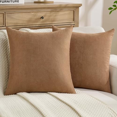 FUTEI Pack of 2 Chenille Throw Pillow Covers 26x26 Inch, Rust | Elegant Herringbone Textured Design,Side Hidden Zipper,Machine Washable,Pill-Resistant,Colorfast,Insert Not Included. - color: Rust, size: 26" x 26" (Pack of 2)