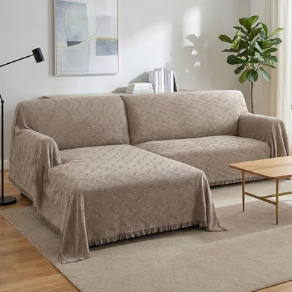 Turquoize Sectional Couch Covers L Shape Couch Cover Sectional Sofa Cover Washable 2 Pieces Couch Covers for Sectional Sofa Feature Geometrical Woven Jacquard Fabric (Chaise/2 Seats, Sand) - color: Sand, size: Small Sectional: 71" x 102"+63" x 110"