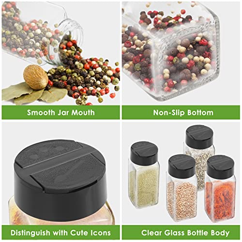 Saiveina 12 Pack Glass Spice Jars with Labels, 4oz Spices Containers Spice Jars with Black Shaker Lids, Empty Containers for Spice, Silicone Funnel and Pen Included