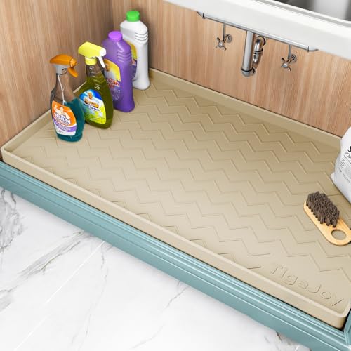 TigeJoy Under Sink Mats for Kitchen Waterproof 19" x 19", Cabinet Liner | Leak-Proof Silicone Mat Sink Protector, Kitchen Essentials Organizer and Storage,Boot or Shoe Tray, Pet Feeding Mat - color: Beige, size: 19"W x 19"L
