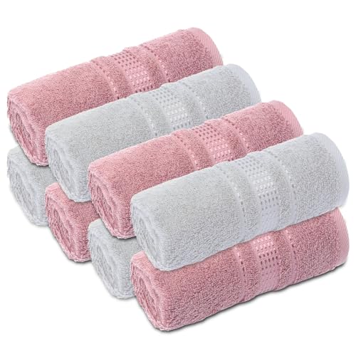 Fingertip Towels 8 Pack, 100% Turkish Cotton, Small Hand Towels for Body and Face, 12 x 18 in, Soft and Absorbent, Quick Dry, (Pink-Silver Fingertip Hand Towels) - color: Pink-silver
