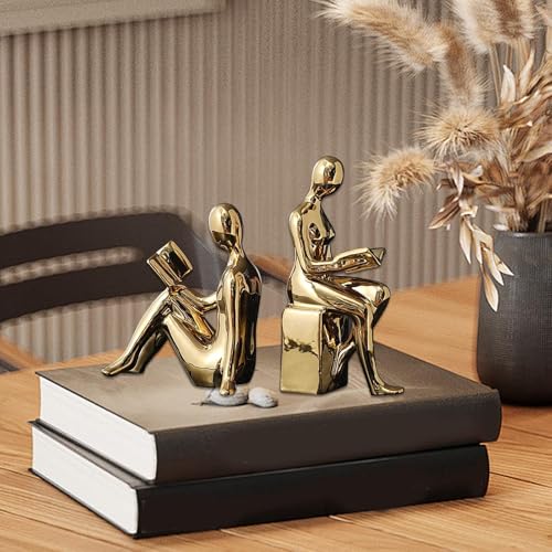 Heavy Book Ends for Shelves Non-Skid Anti-Slip | Book Ends Shelf Supports Home, Kitchen Shelves, Bathroom, Bookcase, Housewarming, Cooking Lover - color: Gold
