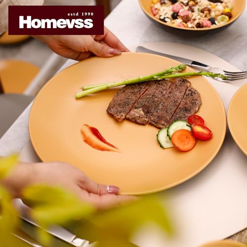 Stoneware Two-Tone Colors Life Dinner Set 12pc Set, Outside Shiny Black + Inside Matte Curry - color: Curry, size: 12pc Set