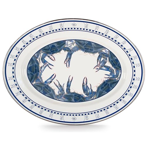 Golden Rabbit Enamelware Oval Platter, 12 x 16in, Blue Crab - color: Blue Crab