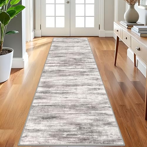 KOZYFLY 3x8 Ft Rug Modern Ombre Runner Rug for Hallway, Washable Kitchen Rugs Non-Slip Soft Striped Entryway Rug, Print Grey/Light Beige/Brown Abstract Carpet for Laundry Nursery - color: Grey/Light Beige/Brown, size: 3' x 8' (Runner)