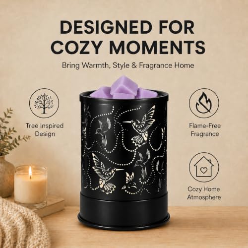Nawaza Wax Melts Warmer Scented Metal Electric LED Burner Hummingbird Flock | Wax cubes & candle melter, essential oil burner, home office bedroom decor, fragrance warmer gift - style: Hummingbird Flock