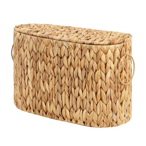 GRANNY SAYS Slim Wicker Bathroom Toilet Paper Storage Baskets with Lid | Toilet Paper Holder Baskets for 6 Mega Rolls, Natural Water Hyacinth Storage Basket with Handles for Bathroom Organizer - color: Natural (Water Hyacinth), size: 15¾"L x 6½" Wx 10¼"H