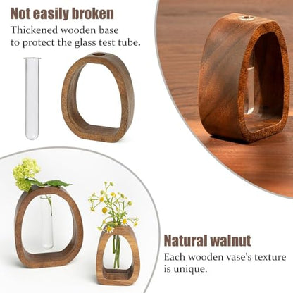 Modern Wooden Glass Test Tube Vase - Desk Plant Decor, Suitable for Home and Office Use - size: Large Single Tube