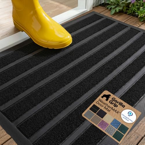 GORILLA GRIP 100% Waterproof All-Season WeatherMAX Doormat US Designed Natural Rubber, Stain and Fade Resistant, Low Profile Indoor Outdoor Door Mats, Easy Clean Patio Mat, 29x17, Black Stripe - color: Black Stripe, size: 29" x 17"