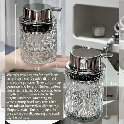 CICUFY Foaming Hand Soap Dispenser, Glass Foam Soap Dispenser or Lotion Dispenser for Kitchen & Bathroom Refillable Clear Glass Liquid soap Dispenser with Large Silver Pump-1 Pack - color: Clear-1 Pcs, style: Foam/Diamond Pattern/Silver Top