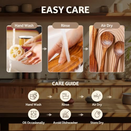 SOOMGYEOL SEOM 9-Piece Teak Wood Cooking Utensil Set with Holder | Natural Teak Wood, Uncoated, 8 Cooking Utensils & Holder, Nonstick Safe - size: 9 PCS Set