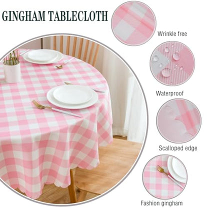 MANGATA CASA Baby Pink Gingham Round Tablecloth-2Pcs Checkered Table Cloth Waterproof Kitchen & Table Linens-Polyester Buffalo Plaid Wrinkle Free Table Cover(Baby Pink 60" Round-2Pack) - color: Baby Pink, size: 60R inch/2 pack
