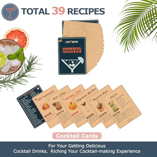 HMYBAR® 22-Piece Cocktail Shaker Set, Mixology Bartender Kit with 24oz Cobbler Shaker, Home Bar Tool Set with Black Bamboo Stand, 39 Recipe Cards, Glass Markers, Gift for Men & Dad - color: Black