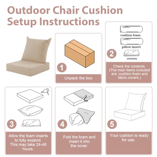 Outdoor Deep Seat Cushion Set, 24x24 Inch Water-Resistant & Fade-Resistant Outdoor Chair Cushions, Patio Furniture Cushions with Removable Cover for Patio Chair, Sofa, Beige (Set of 2) - color: Beige