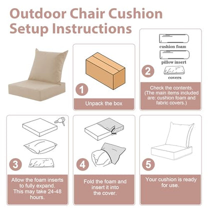 Outdoor Deep Seat Cushion Set, 24x24 Inch Water-Resistant & Fade-Resistant Outdoor Chair Cushions, Patio Furniture Cushions with Removable Cover for Patio Chair, Sofa, Beige (Set of 2) - color: Beige