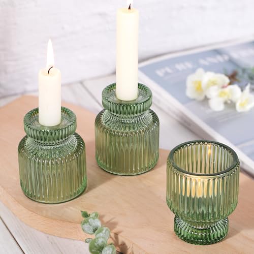 6 Pcs Green Candlestick Holders - Glass Taper Candle Holders Tealight Votive Candle Holders for Table Centerpieces, Wedding, Dinner Party, Home, Gifts - color: Green, size: 6Pcs