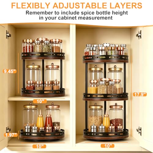 3 Tier Lazy Susan Organizer - 360° Rotating Spice Rack | Industrial Spinning Spice Rack, Versatile Wooden Lazy Susan for Kitchen Cabinet, Countertop, Pantry, Bathroom, Vanity - size: 3 Tier