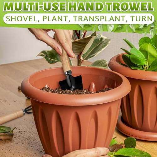 Mini Garden Tools for House Plants, Mini Shovel, Trowel & Hand Rake | Small Garden Tools for Potted Plants, Bonsai and Succulents; Rust-Resistant Heads; Wood Handles; Repotting and Soil Loosening