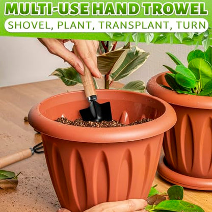 Mini Garden Tools for House Plants, Mini Shovel, Trowel & Hand Rake | Small Garden Tools for Potted Plants, Bonsai and Succulents; Rust-Resistant Heads; Wood Handles; Repotting and Soil Loosening