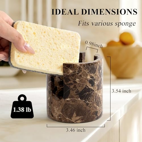 Natural Marble Sponge Holder, Drying Rack for Kitchen Sink - Dark Brown | 1.4 lb Handcrafted Stone Kitchen Sponge Holder with Anti-Slip Pad, Fast Drying Sink Caddy for Kitchen Counter Organizer - color: Brown