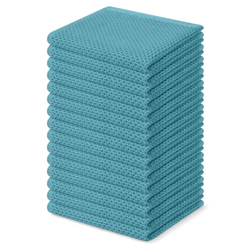 Homaxy 100% Cotton Waffle Weave Kitchen Dish Cloths 15-Pack, Lake Blue | 12 x 12 Inches, Ultra Soft Absorbent Dish Towels, Quick Drying Dish Rags with Hanging Loop - color: Lake Blue, size: 12 x 12 - 15 Pack