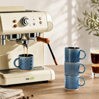 GBhome 12 OZ Stackable Coffee Mugs, Ceramic Coffee Mugs with Texture Patterns for Man,Woman,Dad,Mom, Modern Coffee Cups Set of 4 for Latte/Cappuccino/Cocoa. Dishwasher&Microwave Safe | 4 Assorted Designs, Embossed Mugs with Texture Patterns for Tea/Coffee