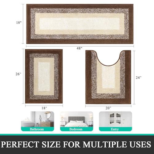 Bsmathom Bathroom Rug Sets 3 Piece, Non Slip Washable Bath Mats, Dark Coffee - color: Dark Coffee, size: 18"x26"+18"x48"+U Shape 20"x24"