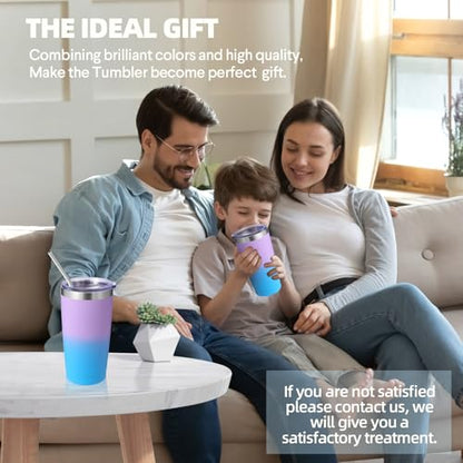 Volhoply 20oz Stainless Steel Tumbler with Lid and Straw Bulk 4 Pack,Double Wall Insulated Travel Iced Coffee Mug Fits Cup holder,Powder Coated Cups for Hot/Cold Drinks,Gifts for Women（lavender,4 Set） - color: Lavender