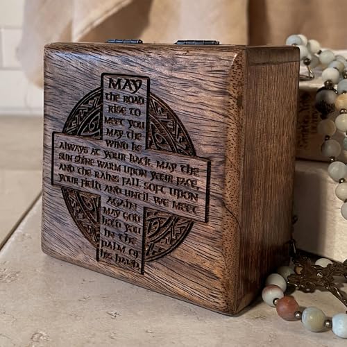 Personalized Irish Blessing Keepsake Box, Engraved Mango Wood with Celtic Cross Design, Custom Name Catholic Gift, Confirmation Gifts, Catholic Confirmation Gift Box
