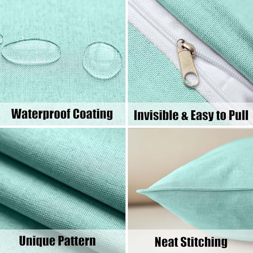 NiNi ALL Outdoor Waterproof Throw Pillow Covers Set of 2 Decorative Farmhouse Garden Pillowcase Solid Cushion Cases for Patio Tent Couch 18x18 inch Lake Blue | Faux Linen Decorative Solid Throw Pillow Covers Farmhouse for Garden Furniture Tent Balcony Cou