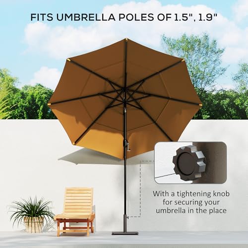 Outsunny Flat Patio Umbrella Base 29 lbs for 1.5"/1.9" Poles Brown | Square Metal Patio Umbrella Stand Base Holder, Adjustable Foot Pads, Heavy Duty, Outdoor Lawn Poolside - color: Brown