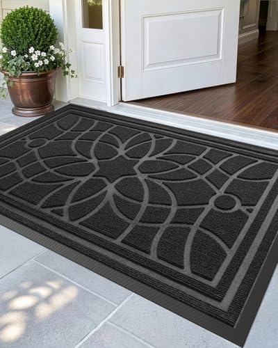 DEXI Front Door Mat Outside Entrance 32x48, Heavy Duty Non Slip, Black | Low Profile Doormat with Rubber Back, Traps Dirt & Moisture, Easy to Clean, Fits Entryway, Patio, Garage - color: Black, size: 32" X 48" (Rectangular)