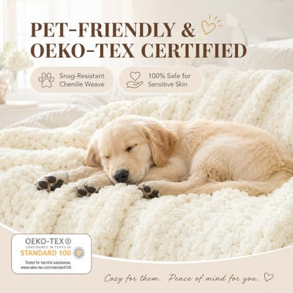 Luxury Chunky Knit Throw Blanket, Boho Chenille Cable Knit Blankets 50x60 | Upgraded no-shedding yarn, Super dense woven craftsmanship ensures durable cozy warmth for sofa, without pilling or fading.