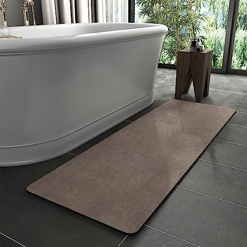 MontVoo -Bath Mat Rug-Rubber Backing Non Slip Quick Dry Absorbent Thin Bathroom Rugs Fit Under Door-Faux Suede Surface Bathroom Floor Mats-Shower Rug for in Front of Bathtub Shower Brown 24"X70" - color: Brown, size: 70" x 24"