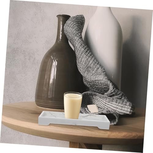 Veemoon Marble Design Composite Bathroom Vanity Tray with Jewelry Organizer and Cosmetics Storage Holder White for Countertop and Toilet Tank Organization