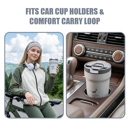 CHEERFUL GOAT Travel Coffee Mug – Stainless Steel Ceramic Lined Mug Insulated Tumbler, with lid, 12oz Leak Proof Cup for Hot and Cold Water Coffee at Home, Office, or On the Go (Grey) - color: Gray