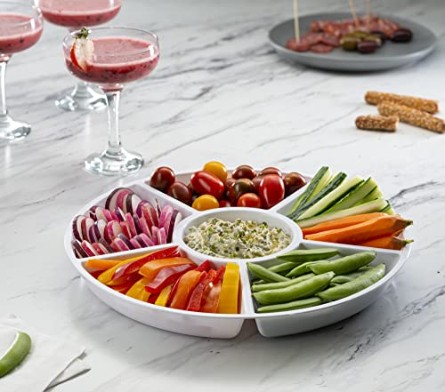 Plasticpro 6 Sectional Round Plastic Serving Tray/Platter (4, White) - color: White