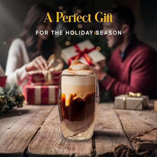 Glass Coffee Mugs Set of 2, Insulated Thermal Cups 15.2oz, Double Wall Clear Glass Coffee Cup for Tea/Juice/Milk, Latte Cappucino Espresso mug Glassware Gift for Christmas Birthday