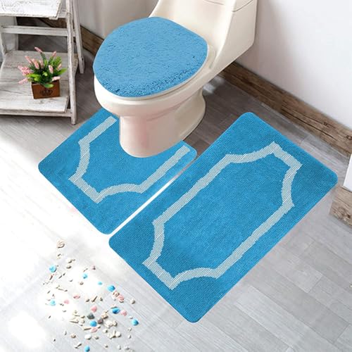 Yafa Home Fashion 3 Piece Modern Design Microfiber Soft Bathroom Rug Set, Non-Slip PVC Backing (Turquoise) - color: Regal Frame Turquoise, size: 3 Piece: 20" X 20" + 20" X 32" + 18" X 18"