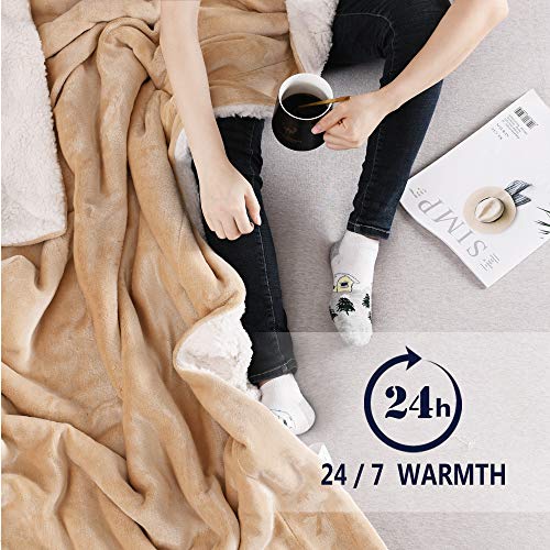 NANPIPER Throw Blanket Reversible Sherpa Flannel Super Soft Fuzzy Plush Fleece Microfiber for Bed/Couch (60"x80",Beige) - color: New Beige, size: Twin