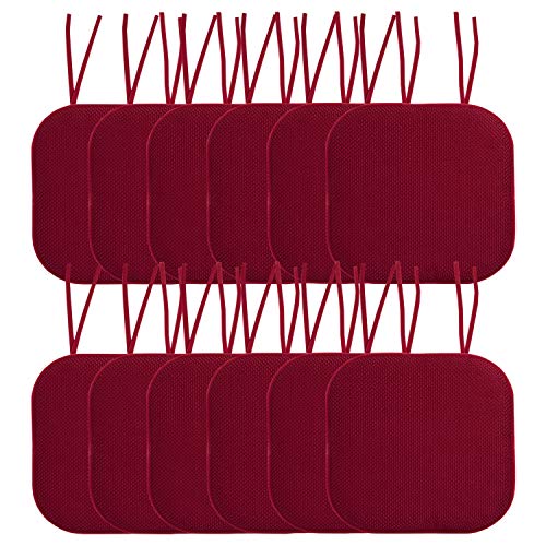 Sweet Home Collection Chair Cushion Memory Foam Pads with Ties Honeycomb Pattern Slip Non Skid Rubber Back Rounded Square 16" x 16" Seat Cover, 12 Pack, Wine Burgundy 12 Pack - color: Wine Burgundy, size: 12 Count (Pack of 1)
