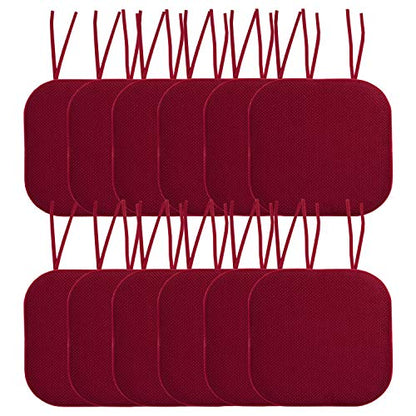 Sweet Home Collection Chair Cushion Memory Foam Pads with Ties Honeycomb Pattern Slip Non Skid Rubber Back Rounded Square 16" x 16" Seat Cover, 12 Pack, Wine Burgundy 12 Pack - color: Wine Burgundy, size: 12 Count (Pack of 1)