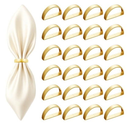 24 Pcs Stainless Steel Napkin Rings - Matt Gold Napkin Holder(Semicircle) | Matt Gold Napkin Holder Buckles for Table Kitchen Dinner Party Wedding Christmas Party - size: 24Pcs Gold
