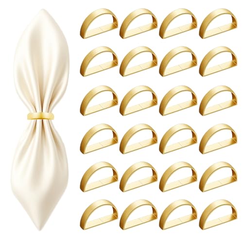 24 Pcs Stainless Steel Napkin Rings - Matt Gold Napkin Holder(Semicircle) | Matt Gold Napkin Holder Buckles for Table Kitchen Dinner Party Wedding Christmas Party - size: 24Pcs Gold
