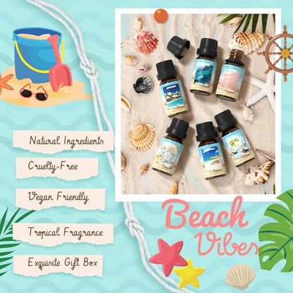 ARVIDSSON Beach Fragrance Oils Set, Summer Essential Oils for Diffuser - Beachy Breeze, Ocean Air, Pina Colada, Pink Sand, Sea Salt, Island Time, Tropical Scented Oil for Home, Candle Making - color: Dark Blue