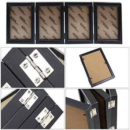 POILKMNI 4 Folding 4x6 Inch Hinged Picture Frame with 4 Openings | Natural Wood Foldable Photo Frame High Definition Acrylic for Mothers Day Father's Day Christmas Gift, Family Picture, Black - color: Black, size: 4x6