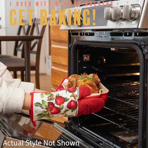 5 Piece Olive Oil & Branch Printed Kitchen Linen Set, 2 Cotton Towels,2 Potholders,1 Oven Mitt with Hanging Loop, 100% Cotton Material on Front & Polyester Backing, Perfect Kitchen Accessory - color: Olive Oil & Branch